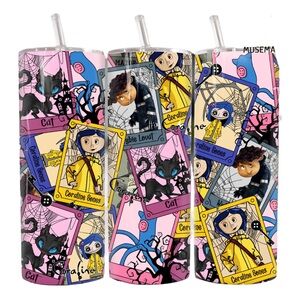 Coraline Themed Tumbler with Straw